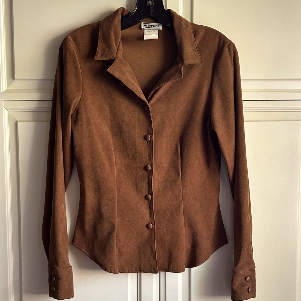 🤎 Mirrors Vintage Brown Slinky Button Down Top 🤎